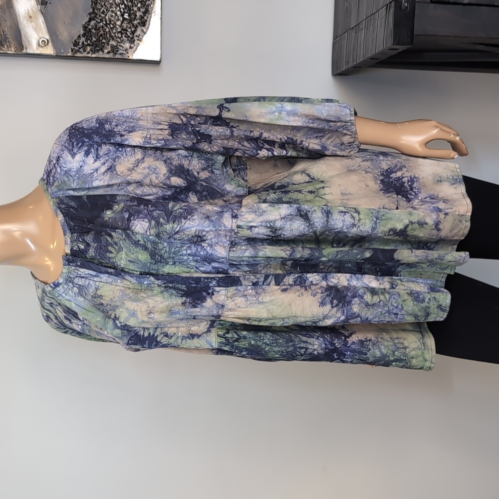 NEW Cabi Woodstock Blue Green Tie Dye Linen Babydoll Top Tunic Size Medium - Picture 5 of 15